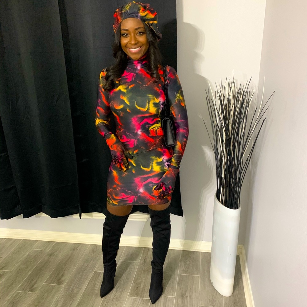 Three piece dress set- Dress, hat, and gloves